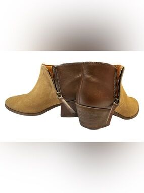 Madewell Cait Side Zip Ankle Booties in Two-Toned Brown Leather Suede, Size 6.5